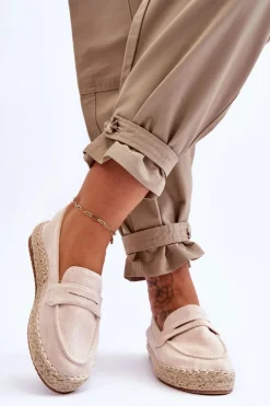 Best Boto Damskie Zamszowe Espadryle Jasnobeżowe Keyla