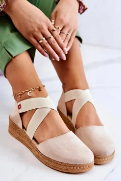 Big Star Shoes Czarne Espadryle*Damskie Zamszowe Espadryle Big Star JJ276038 Beżowe