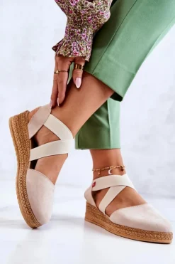 Big Star Shoes Czarne Espadryle*Damskie Zamszowe Espadryle Big Star JJ276038 Beżowe