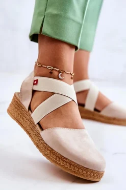 Big Star Shoes Czarne Espadryle*Damskie Zamszowe Espadryle Big Star JJ276038 Beżowe