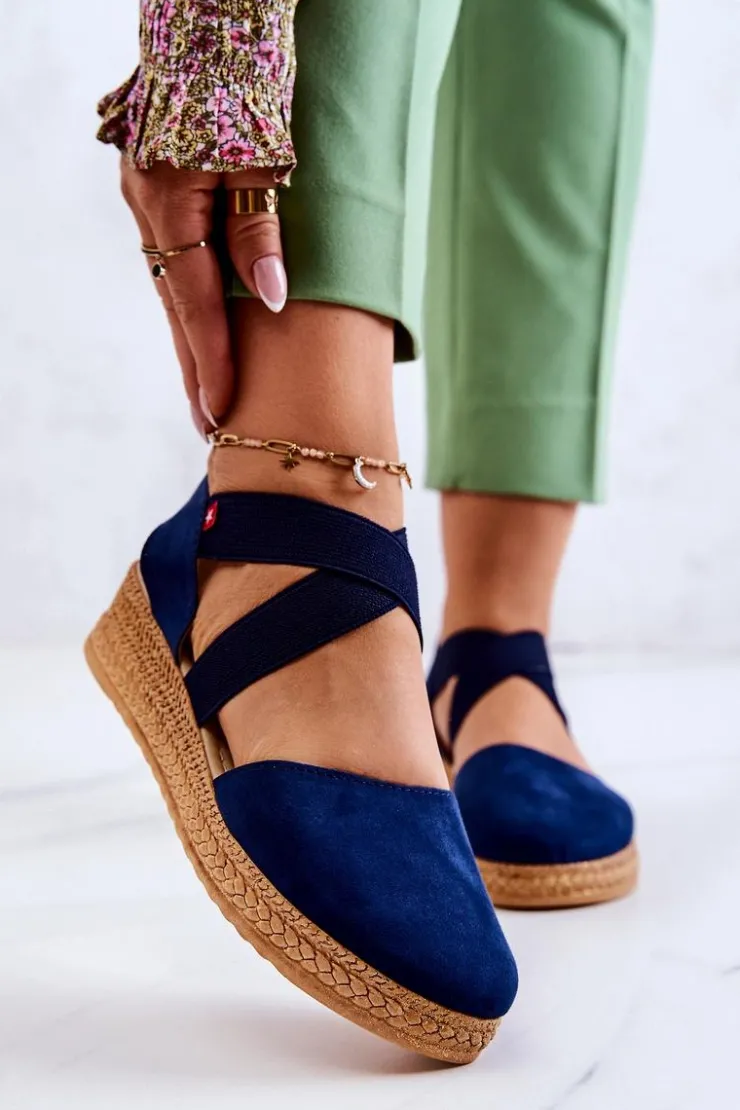 Big Star Shoes Czarne Espadryle*Damskie Zamszowe Espadryle Big Star JJ276037 Granatowe