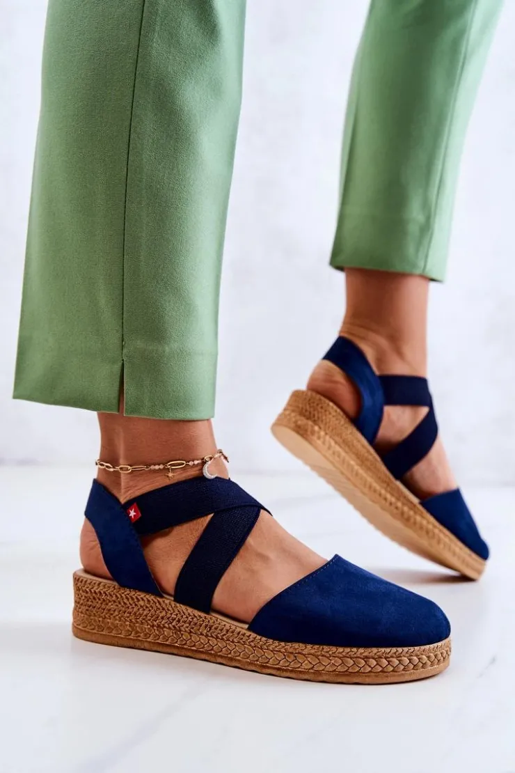 Big Star Shoes Czarne Espadryle*Damskie Zamszowe Espadryle Big Star JJ276037 Granatowe