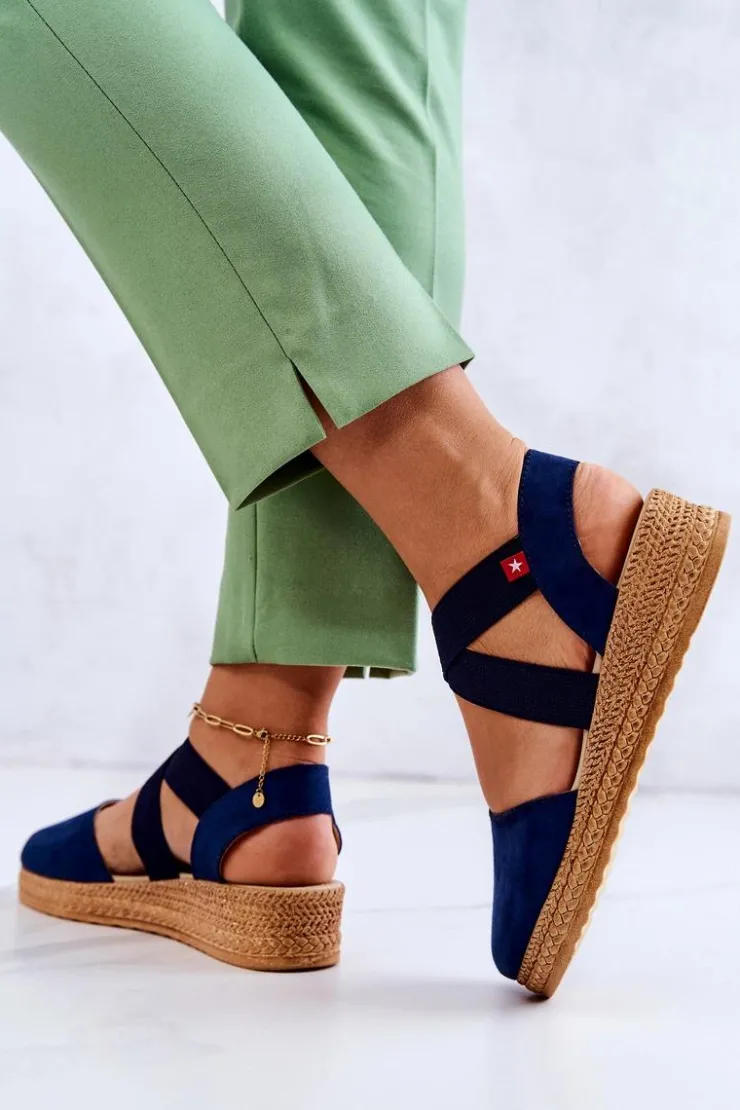 Big Star Shoes Czarne Espadryle*Damskie Zamszowe Espadryle Big Star JJ276037 Granatowe