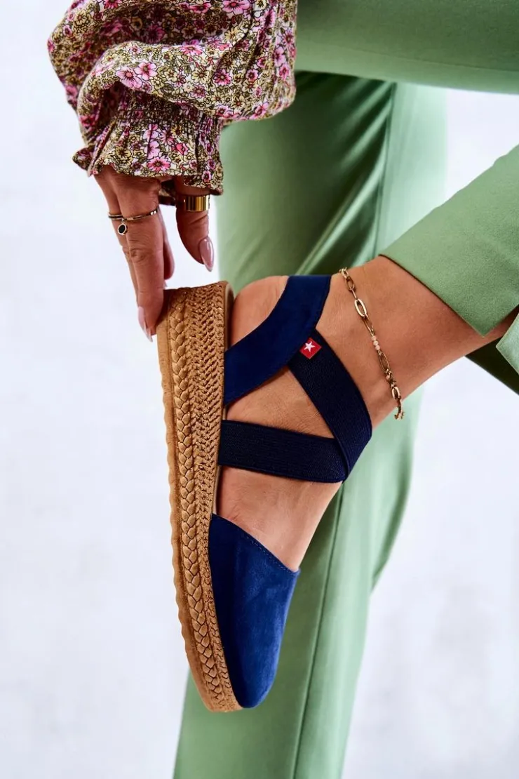 Big Star Shoes Czarne Espadryle*Damskie Zamszowe Espadryle Big Star JJ276037 Granatowe