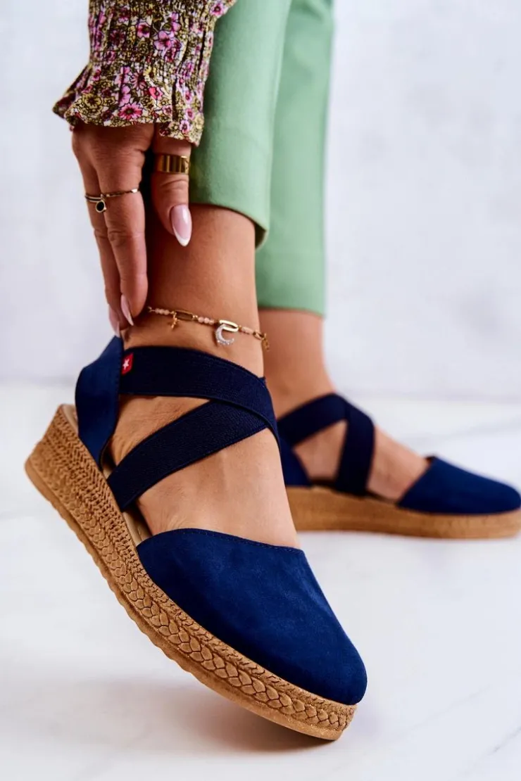 Big Star Shoes Czarne Espadryle*Damskie Zamszowe Espadryle Big Star JJ276037 Granatowe