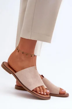 Damskie Evento Damskie Zamszowe Klapki Japonki Beżowe Amite