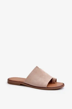 Damskie Evento Damskie Zamszowe Klapki Japonki Beżowe Amite