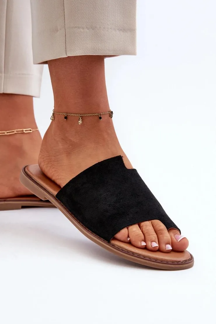 Evento Klapki Damskie Japonki|Klapki Damskie Klasyczne*Damskie Zamszowe Klapki Japonki Czarne Amite Czarny