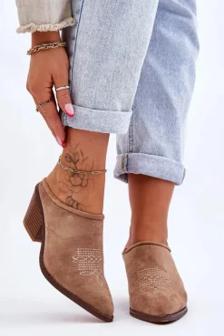 Damskie Boto Damskie Zamszowe Klapki Kowbojki Beżowe Romina