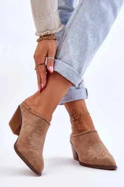 Damskie Boto Damskie Zamszowe Klapki Kowbojki Beżowe Romina