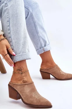 Damskie Boto Damskie Zamszowe Klapki Kowbojki Beżowe Romina