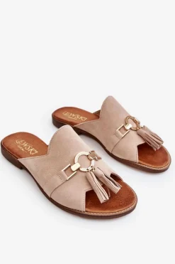 Boto Klapki Damskie Klasyczne*Damskie Zamszowe Klapki Lewski Shoes 3226 Beżowe