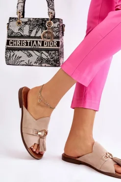 Boto Klapki Damskie Klasyczne*Damskie Zamszowe Klapki Lewski Shoes 3226 Beżowe