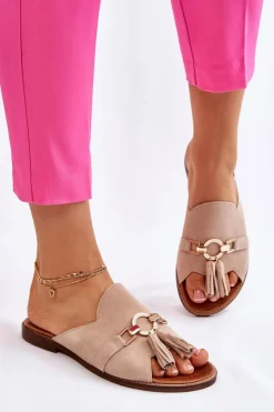 Boto Klapki Damskie Klasyczne*Damskie Zamszowe Klapki Lewski Shoes 3226 Beżowe