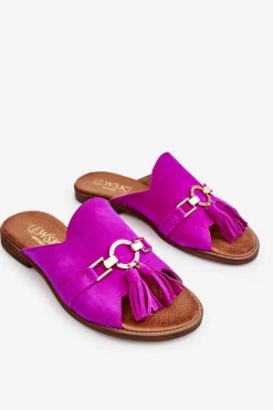 Outlet Boto Damskie Zamszowe Klapki Lewski Shoes 3226 Fuksja