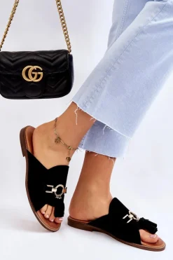 Damskie Boto Damskie Zamszowe Klapki Lewski Shoes 3226 Czarne