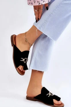 Damskie Boto Damskie Zamszowe Klapki Lewski Shoes 3226 Czarne