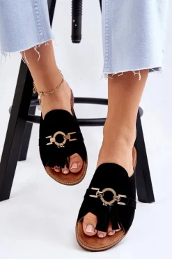 Damskie Boto Damskie Zamszowe Klapki Lewski Shoes 3226 Czarne