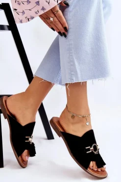 Damskie Boto Damskie Zamszowe Klapki Lewski Shoes 3226 Czarne