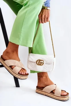 Outlet Boto Damskie Zamszowe Klapki Na Platformie Beżowe Jossie