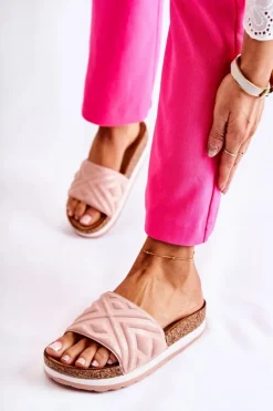 Damskie Boto Damskie Zamszowe Klapki Na Masywnej Platformie Różowe Heritta