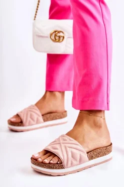 Damskie Boto Damskie Zamszowe Klapki Na Masywnej Platformie Różowe Heritta