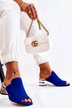 Boto Klapki Na Obcasie|Klapki Damskie Klasyczne*Damskie Zamszowe Klapki Na Obcasie Granatowe Marine