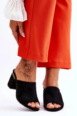 Buty damskie Vinceza Klapki Damskie Klasyczne*Damskie Zamszowe Klapki Na Obcasie Czarne Carter