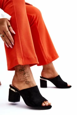 Buty damskie Vinceza Klapki Damskie Klasyczne*Damskie Zamszowe Klapki Na Obcasie Czarne Carter