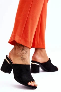 Buty damskie Vinceza Klapki Damskie Klasyczne*Damskie Zamszowe Klapki Na Obcasie Czarne Carter