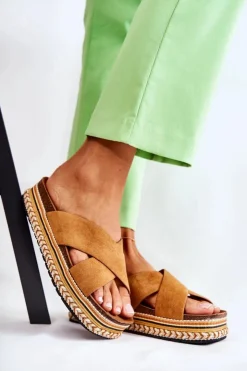 Damskie Boto Damskie Zamszowe Klapki Na Platformie Camel Jossie