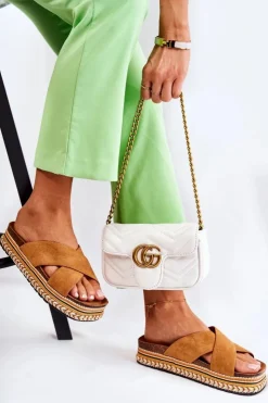 Damskie Boto Damskie Zamszowe Klapki Na Platformie Camel Jossie