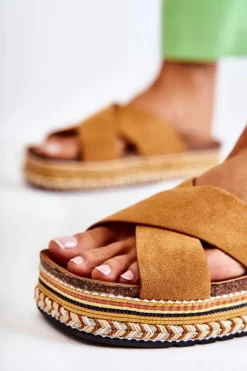 Damskie Boto Damskie Zamszowe Klapki Na Platformie Camel Jossie