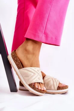 Boto Klapki Na Platformie|Klapki Damskie Klasyczne*Damskie Zamszowe Klapki Na Masywnej Platformie Beżowe Heritta