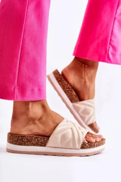 Boto Klapki Na Platformie|Klapki Damskie Klasyczne*Damskie Zamszowe Klapki Na Masywnej Platformie Beżowe Heritta