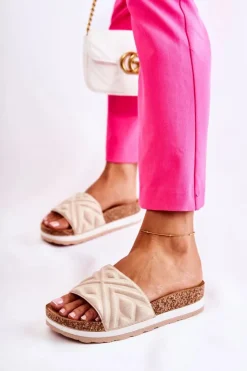 Boto Klapki Na Platformie|Klapki Damskie Klasyczne*Damskie Zamszowe Klapki Na Masywnej Platformie Beżowe Heritta