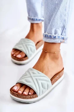 Damskie Boto Damskie Zamszowe Klapki Na Masywnej Platformie Zielone Heritta