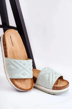 Damskie Boto Damskie Zamszowe Klapki Na Masywnej Platformie Zielone Heritta