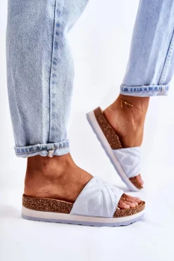 New Boto Damskie Zamszowe Klapki Na Masywnej Platformie Niebieskie Heritta