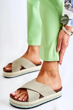 Boto Klapki Na Platformie|Klapki Damskie Klasyczne*Damskie Zamszowe Klapki Na Platformie Zielone Neriko