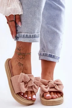 Boto Klapki Damskie Klasyczne*Damskie Zamszowe Klapki Z Kokardą Różowe Fency