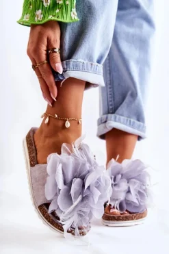 Damskie Boto Damskie Zamszowe Klapki Z Ozdobnym Kwiatem Szare Alimos