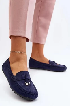 Online Boto Damskie Zamszowe Klasyczne Mokasyny Granatowe Ontala Niebieski