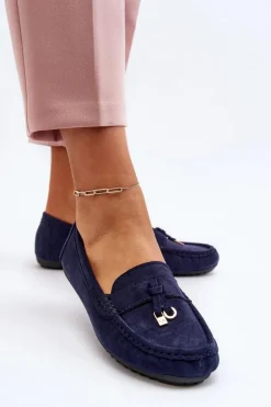 Online Boto Damskie Zamszowe Klasyczne Mokasyny Granatowe Ontala Niebieski