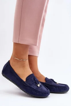 Online Boto Damskie Zamszowe Klasyczne Mokasyny Granatowe Ontala Niebieski
