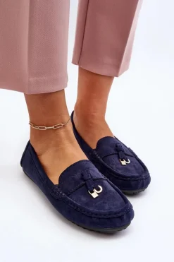 Online Boto Damskie Zamszowe Klasyczne Mokasyny Granatowe Ontala Niebieski