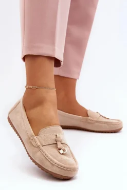 New Boto Damskie Zamszowe Klasyczne Mokasyny Beżowe Ontala