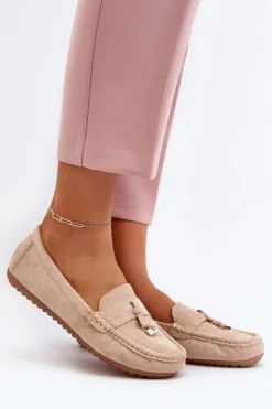 New Boto Damskie Zamszowe Klasyczne Mokasyny Beżowe Ontala