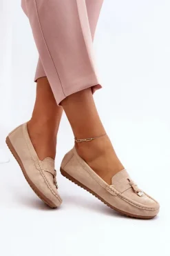 New Boto Damskie Zamszowe Klasyczne Mokasyny Beżowe Ontala