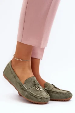 Damskie Boto Damskie Zamszowe Klasyczne Mokasyny Zielone Ontala